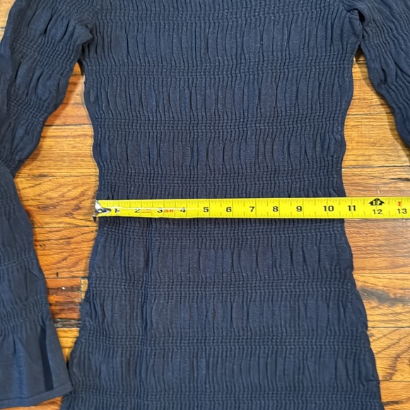 TOVE Women's Giselle Midi‎ Dress Navy Blue Rib Knit Crew Neck Ruching Shi… - Picture 13 of 16